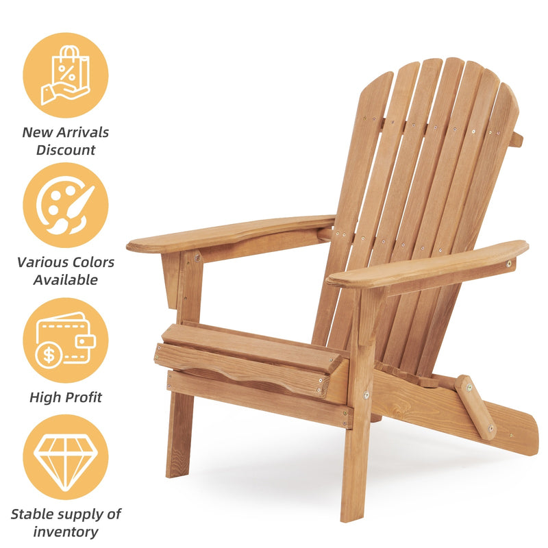 Wooden Outdoor Folding Adirondack Chair Set Of 2 For Garden, Lawn, Patio