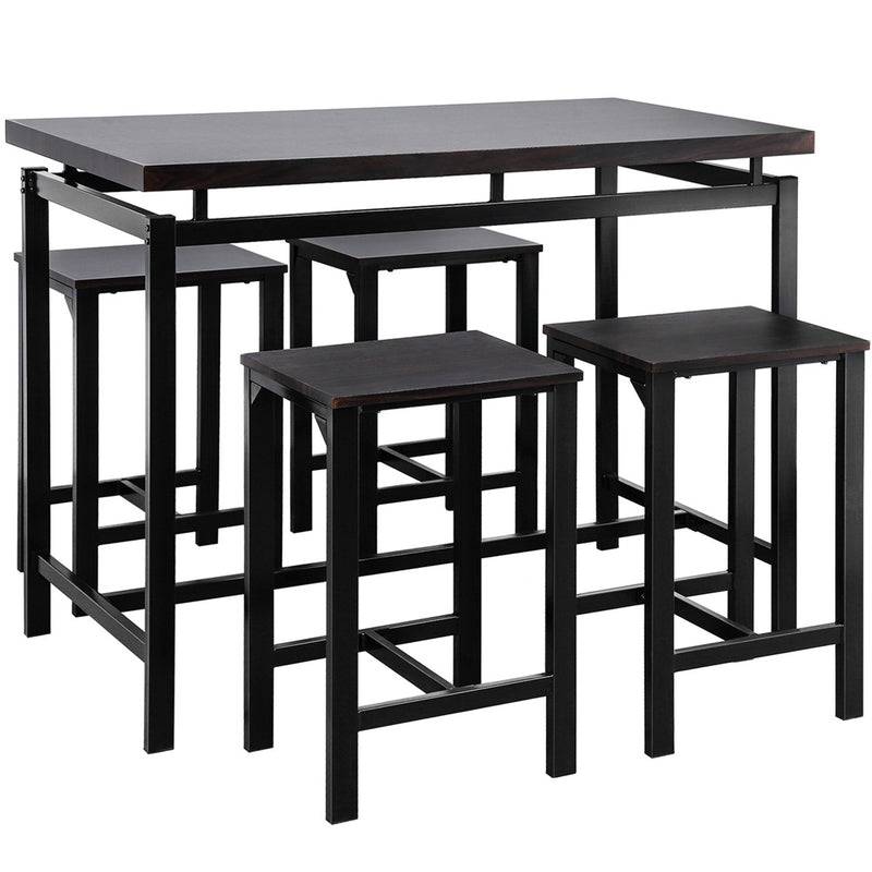 5pcs/Set Dining Table Set 4 Chairs Metal Kitchen Room Furniture Black