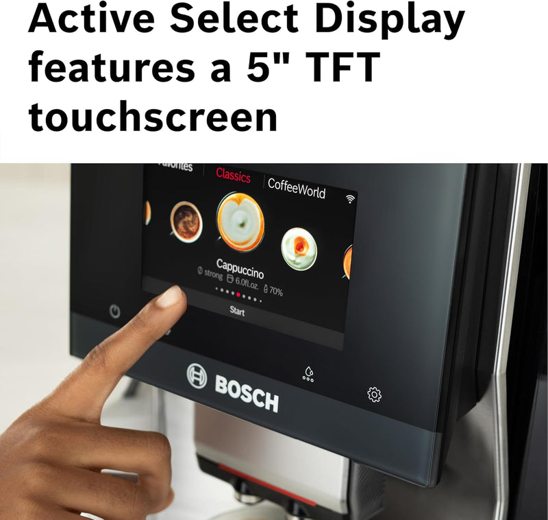 Bosch TQU60703 800 Series VeroCafe Fully Automatic Espresso Machine with Home Connect, 36 Beverage Varieties with Coffee World, Cup Warmer, Double Cup, Integrated Milk Container, in Stainless Steel
