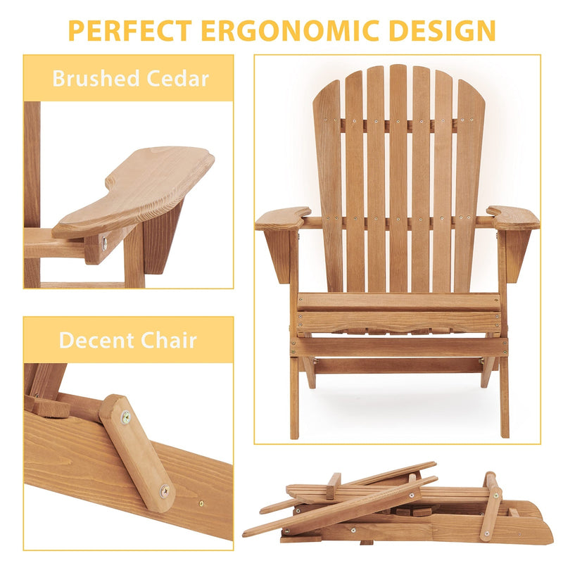 Wooden Outdoor Folding Adirondack Chair Set Of 2 For Garden, Lawn, Patio