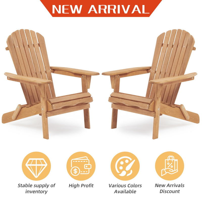 Wooden Outdoor Folding Adirondack Chair Set Of 2 For Garden, Lawn, Patio