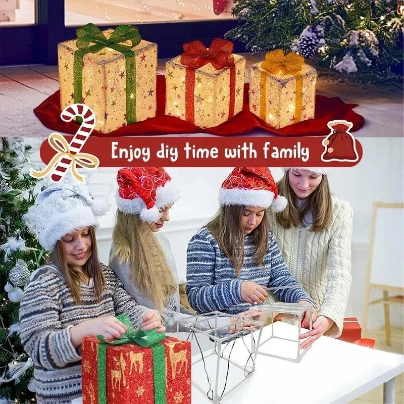 3PCS Christmas Gift Box Christmas Decor Luminous Bow Holiday For Lighted Up