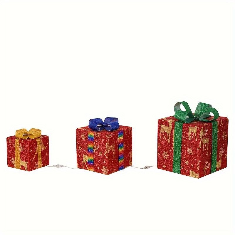 3PCS Christmas Gift Box Christmas Decor Luminous Bow Holiday For Lighted Up