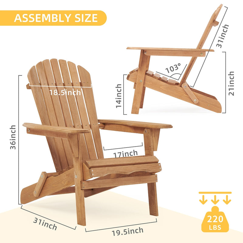 Wooden Outdoor Folding Adirondack Chair Set Of 2 For Garden, Lawn, Patio